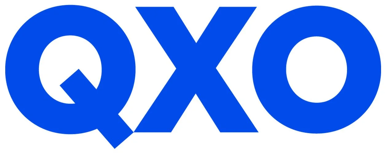 The image features the logo of QXO in bold blue uppercase letters.