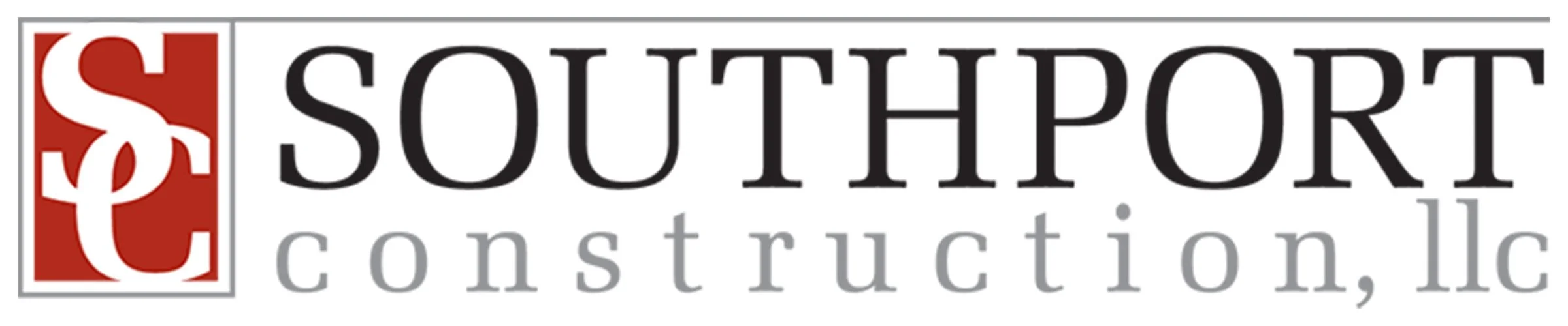 Logo of Southport Construction LLC with red and black text and graphic design elements