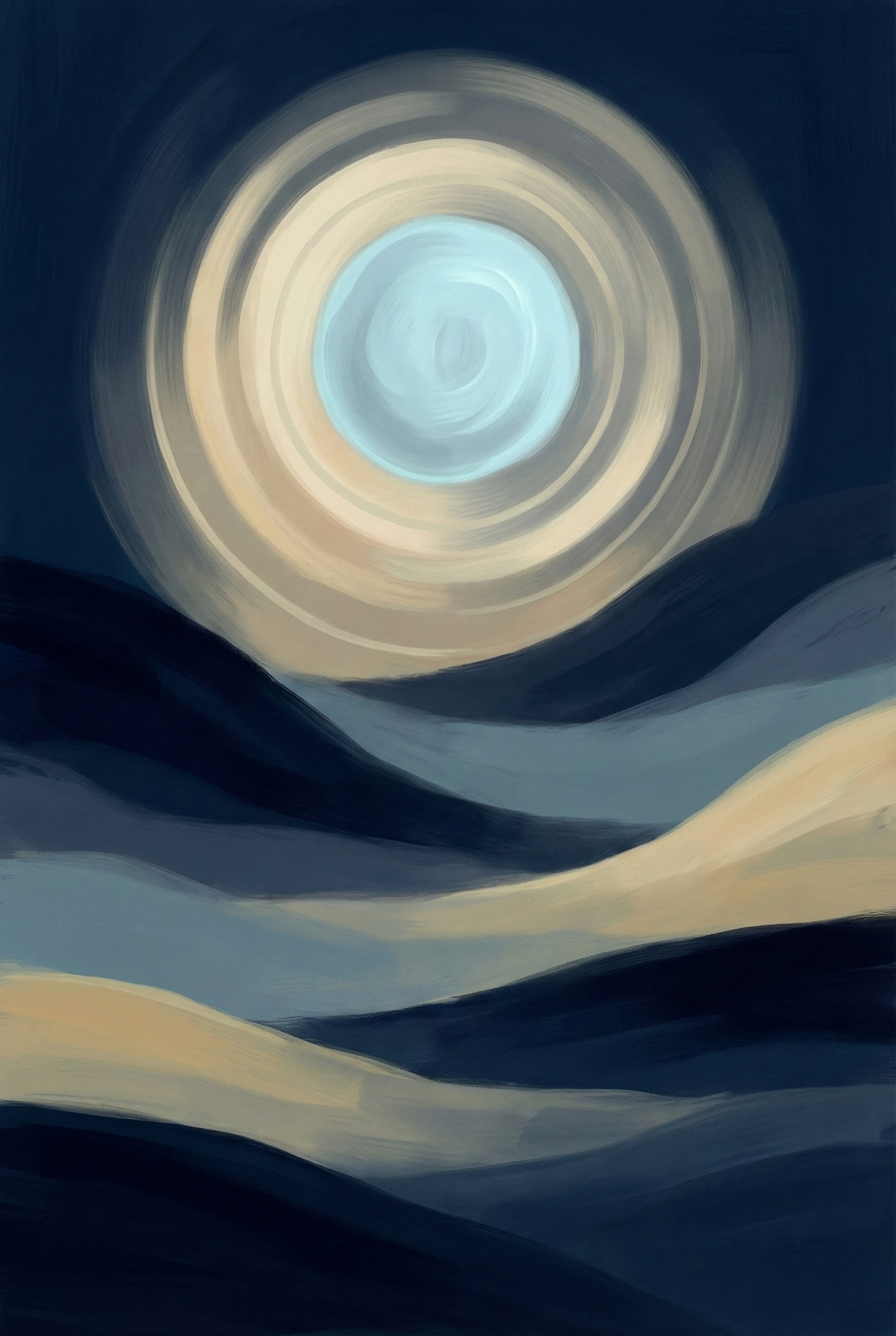 Abstract landscape with circular form, representing signal, focus, and continuity.