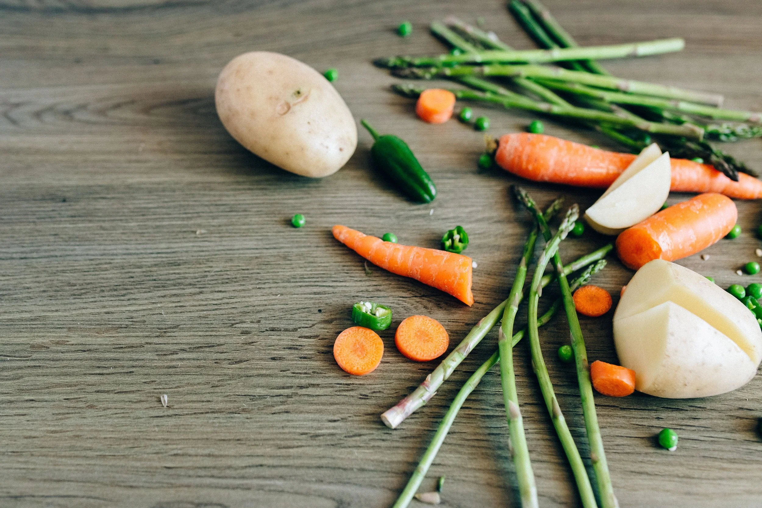 Carrots, potatoes and asparagus for a vata balancing Ayurvedic fall cleanse soup