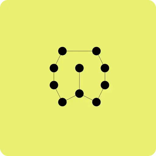Black geometric icon symbolising a brain on yellow background