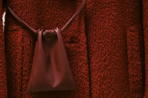 Burgundy coloured bag on a fluff burgundy background - Andrej Lišakov Unsplash