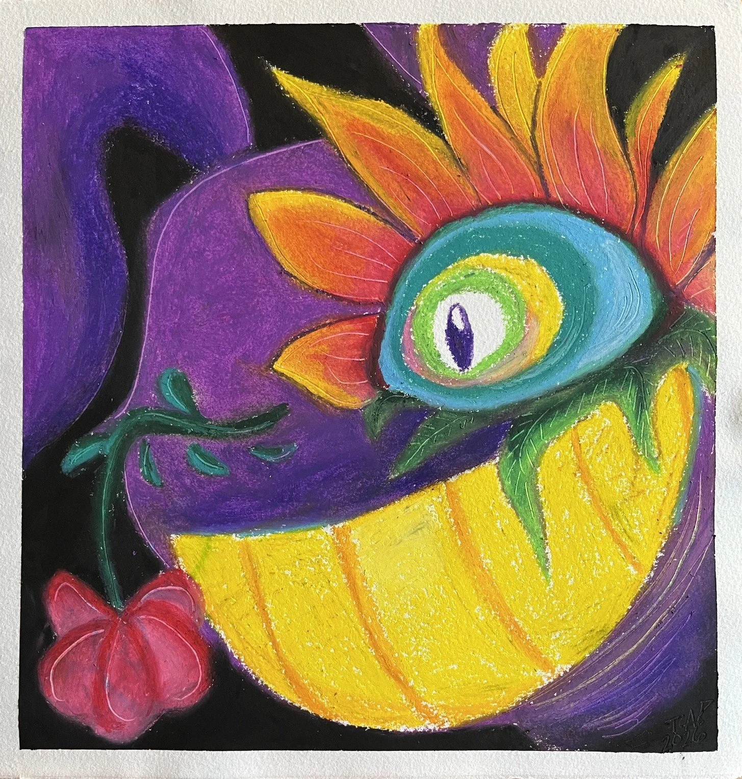 The Funny One, Oil Pastel on Cotton Paper, 10.75 x 11.25 in, 2026.
Fan art for The Amazing Digital Circus, Created by Gooseworx