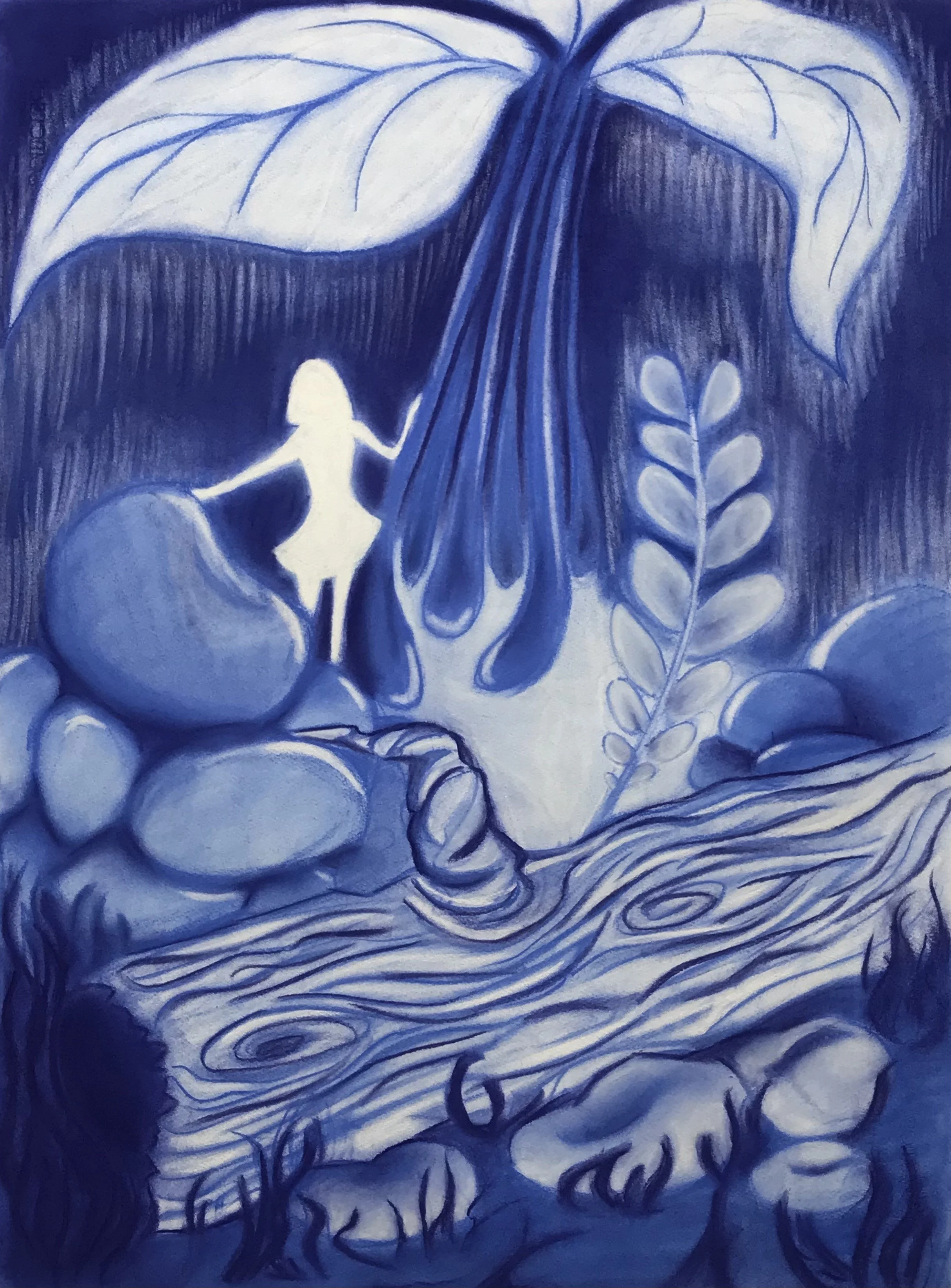 The Blue Piece, Pastel on Cotton Paper, 22x30 in