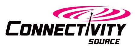 Logo for Connectivity Source featuring pink swirl and a black antenna