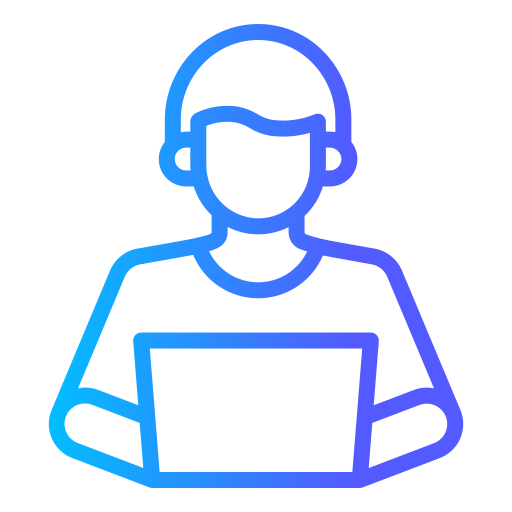 Stylized digital illustration of a person working on a computer with data charts and graphs, representing technology and data analysis.