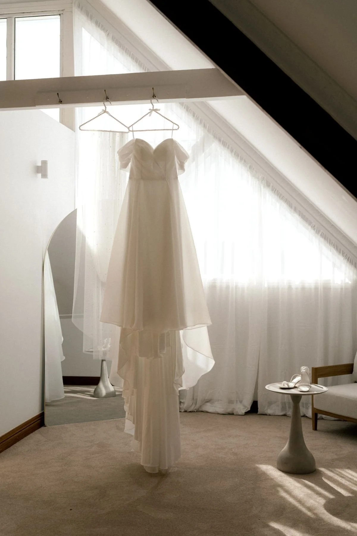 Bride Getting Ready Wedding Dress Loft Area Manor