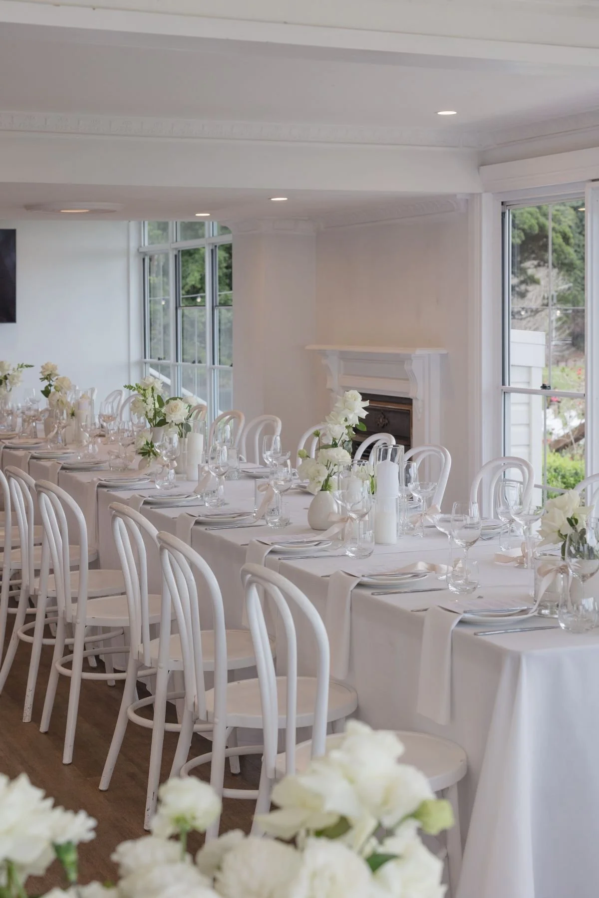 Maleny Manor Reception Long Tables WhiteFlowers