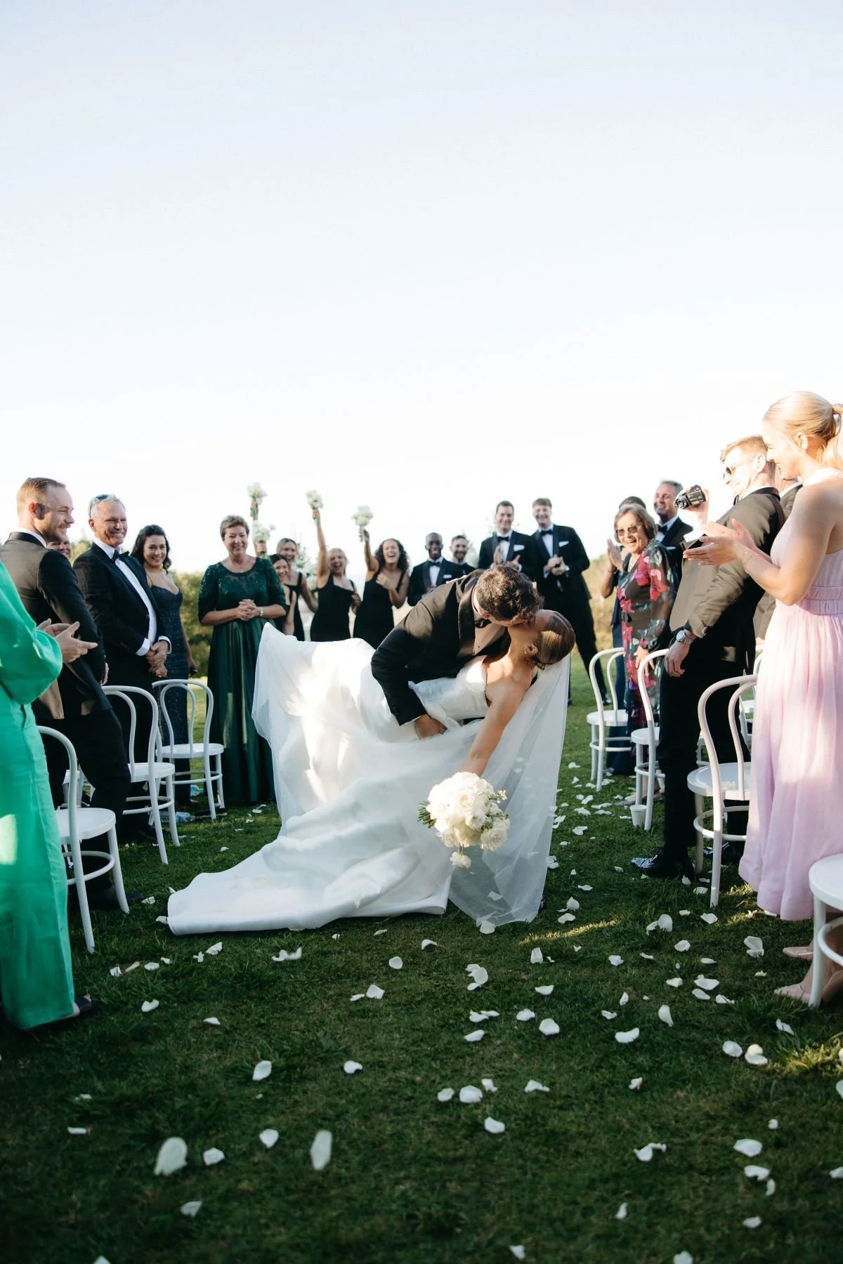 Wedding Ceremony Dip Kiss on Maleny Manor Helipad Sunshine Coast Hinterland