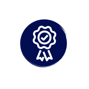 Icon of a blue award ribbon with a checkmark in the center.