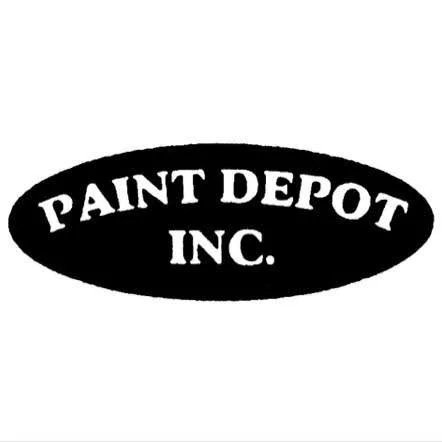 Logo of Paint Depot Inc. in black and white with an oval shape containing the company name.