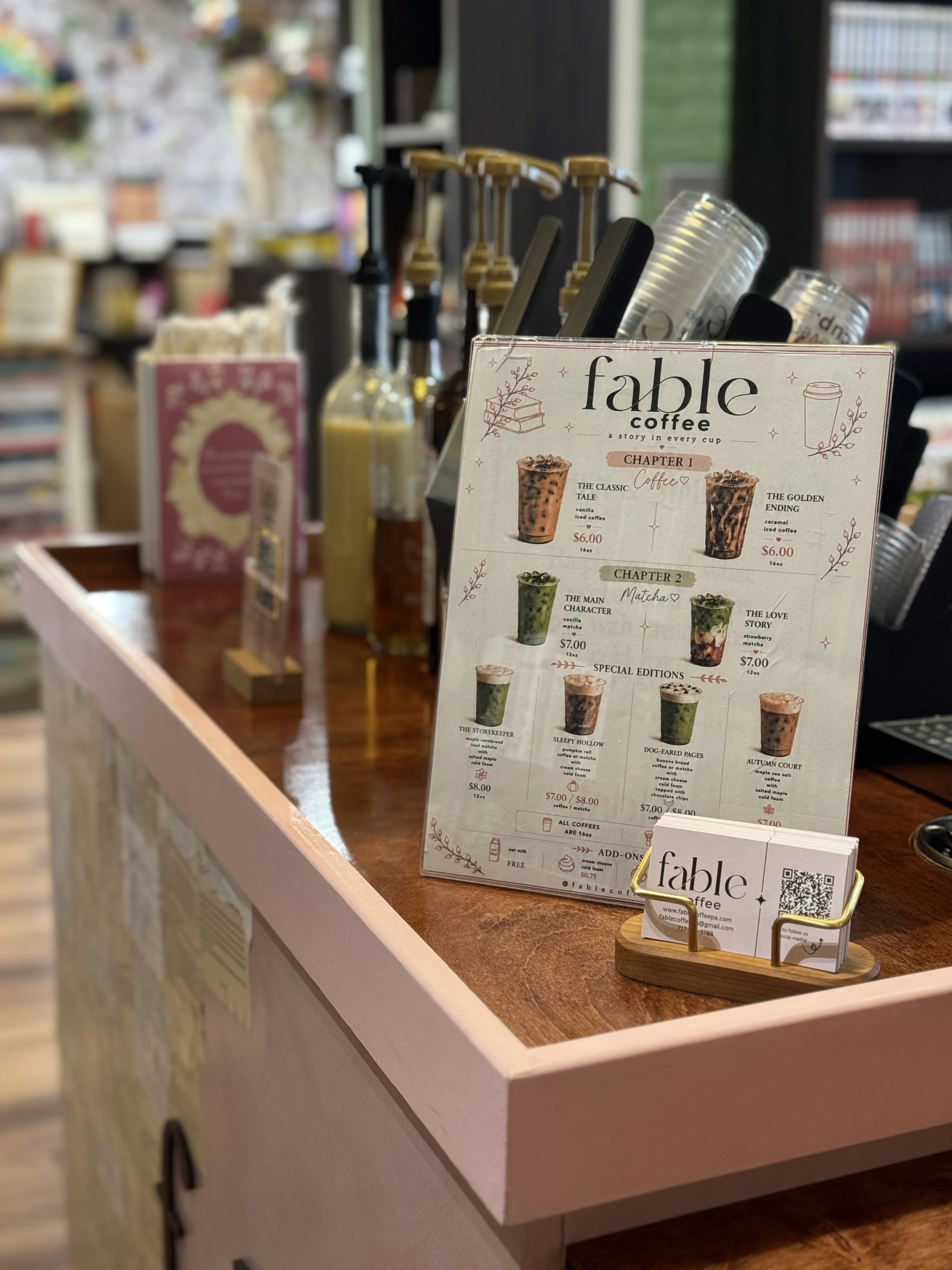 Image of the Fable Coffee fall menu on the coffee cart