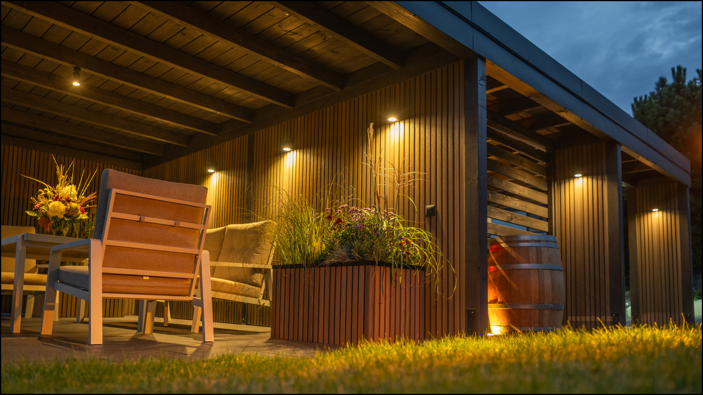 A beautiful, lighted outdoor patio creates the perfect space for entertaining friends and family, extending your home's living area for large gatherings and enjoyable evenings outside season after season.