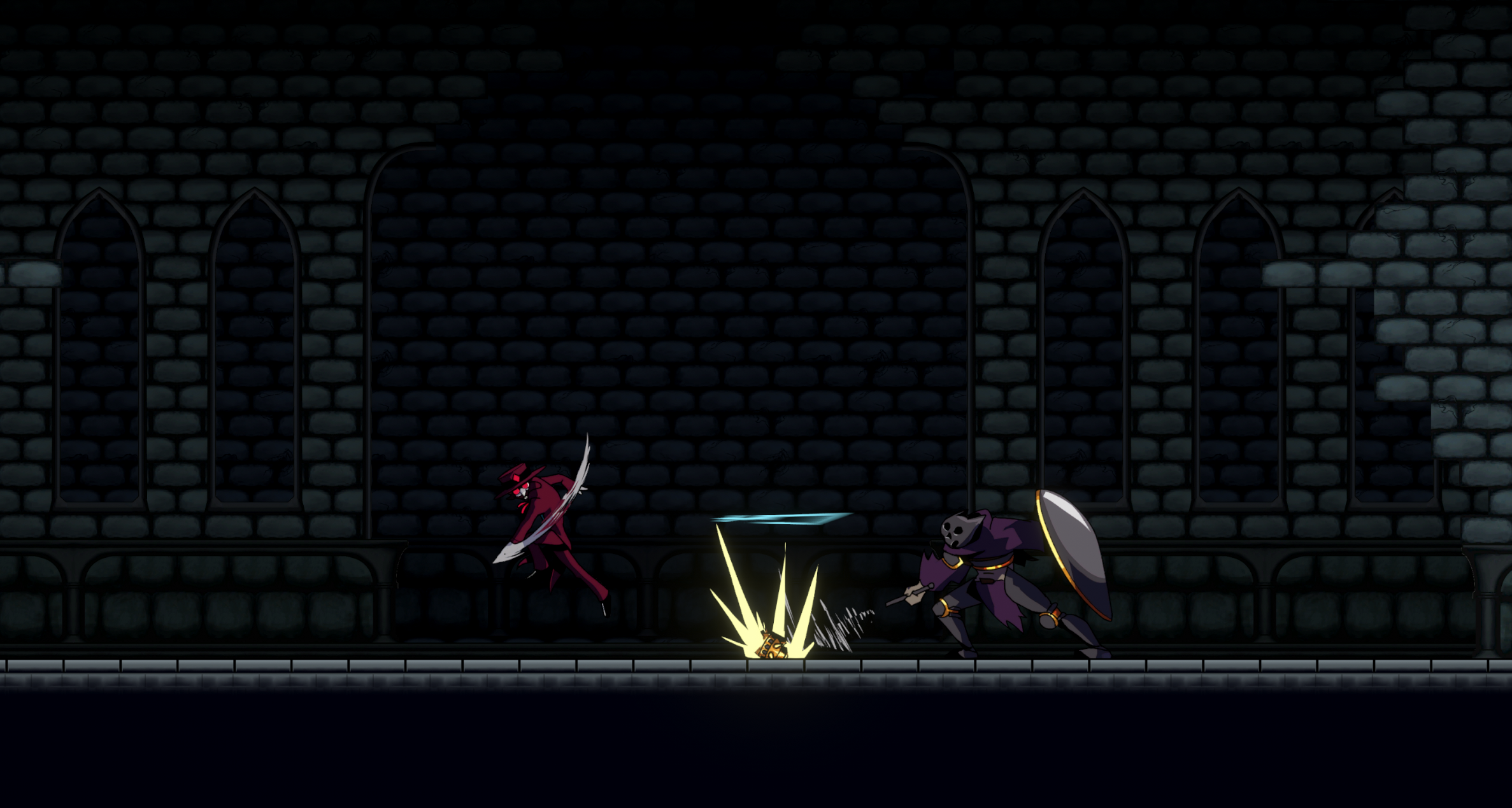 The Gambler attacking an armored Warden