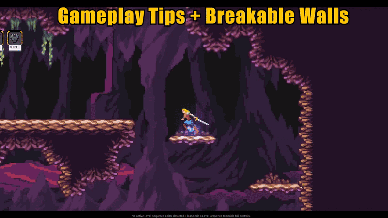 Throughout the game, tips will show up to help introduce power ups, mechanics, and locations. Some walls can be broken to open up new paths.