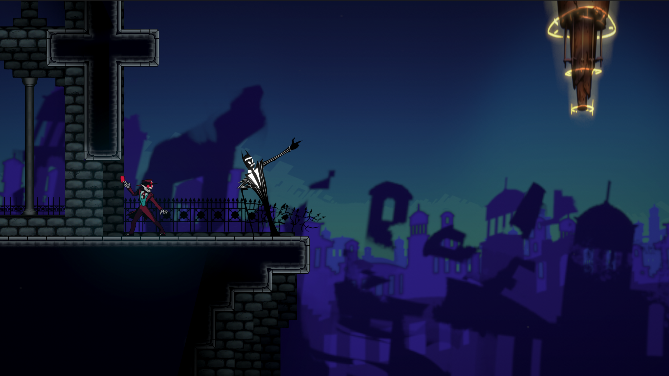 The Devil shows off the tower of Hell