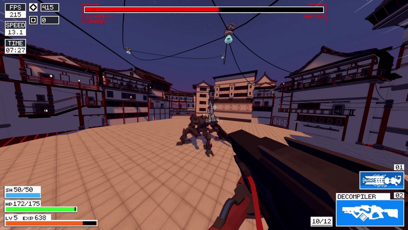 A face off against the formidable Grid Warden with the Decompiler auto-shotgun