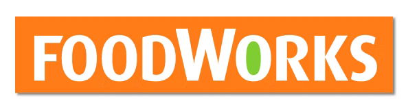 FooodWorks logo with orange background and white text, featuring a green letter 'O'