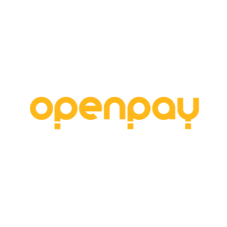 Openpay logo in yellow text on a black background.