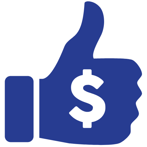 Blue thumbs-up icon with a white dollar sign in the center.