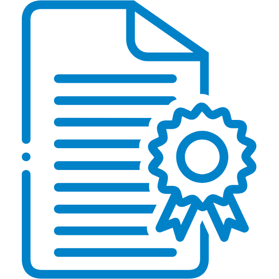 Icon of a document with a ribbon or badge indicating certification or achievement.