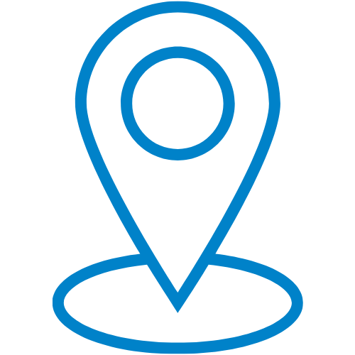 Blue location pin icon with a circular base.