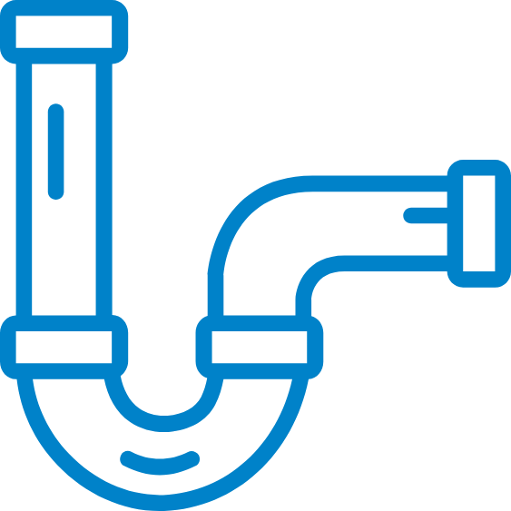 Blue line drawing of a pipe with a bend and a straight section.