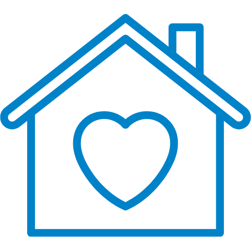 An outline of a house with a heart inside.