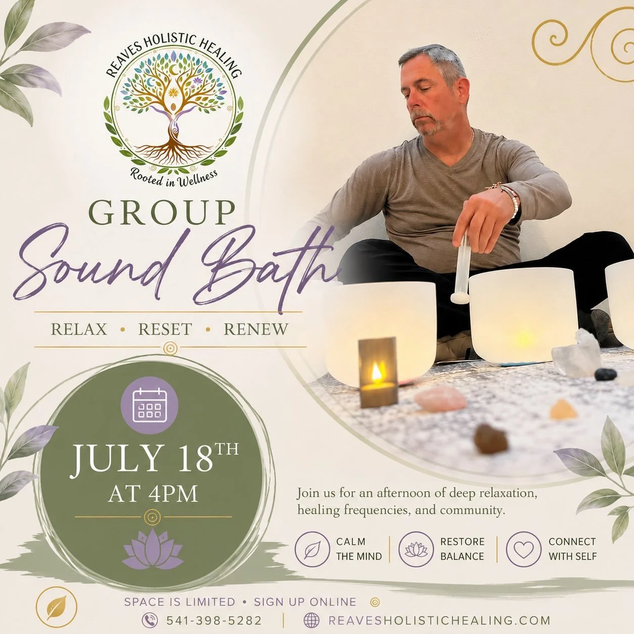 ✨ Need a little time to relax and reset? We&rsquo;d love to have you join us for our next Group Sound Bath! 💜

🗓 Saturday, July 18th
🕓 4:00 PM

During this one-hour experience, you&rsquo;ll be surrounded by the soothing sounds of crystal singing b