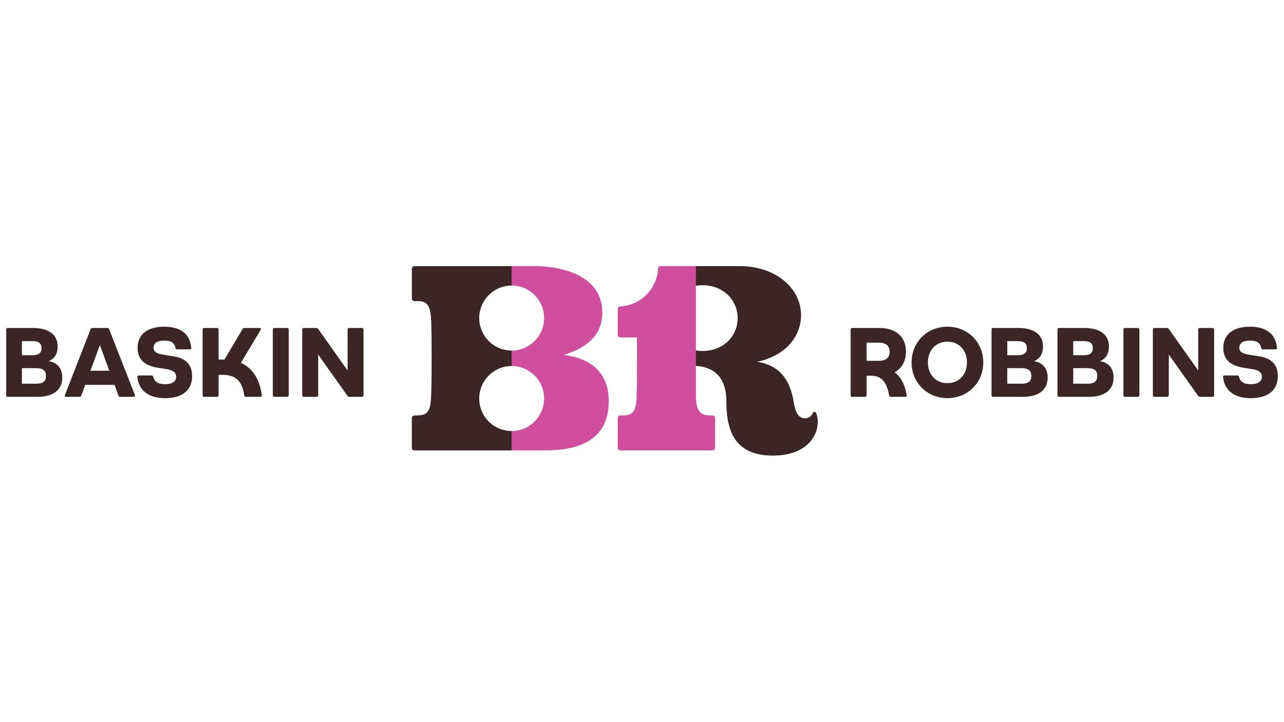 The Baskin Robbins logo featuring the words 'BASKIN' and 'ROBBINS' separated by pink and black stylized 'B' and 'R' letters.