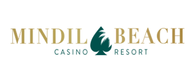 Logo for Mindil Beach Casino Resort with gold and teal text and a teal palm tree icon.