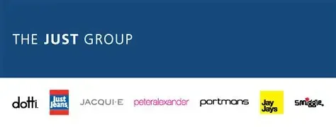 Logos of The Just Group including Dotti, Just Jeans, Jacqui E, petal e, portmans, Jay Jays, and Smiggle.