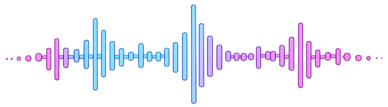 Audio waveform with purple and blue vibrations on a black background.