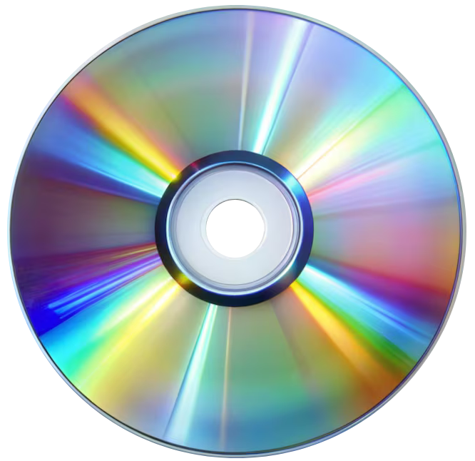 A compact disc (CD) reflecting colorful rainbow light.
