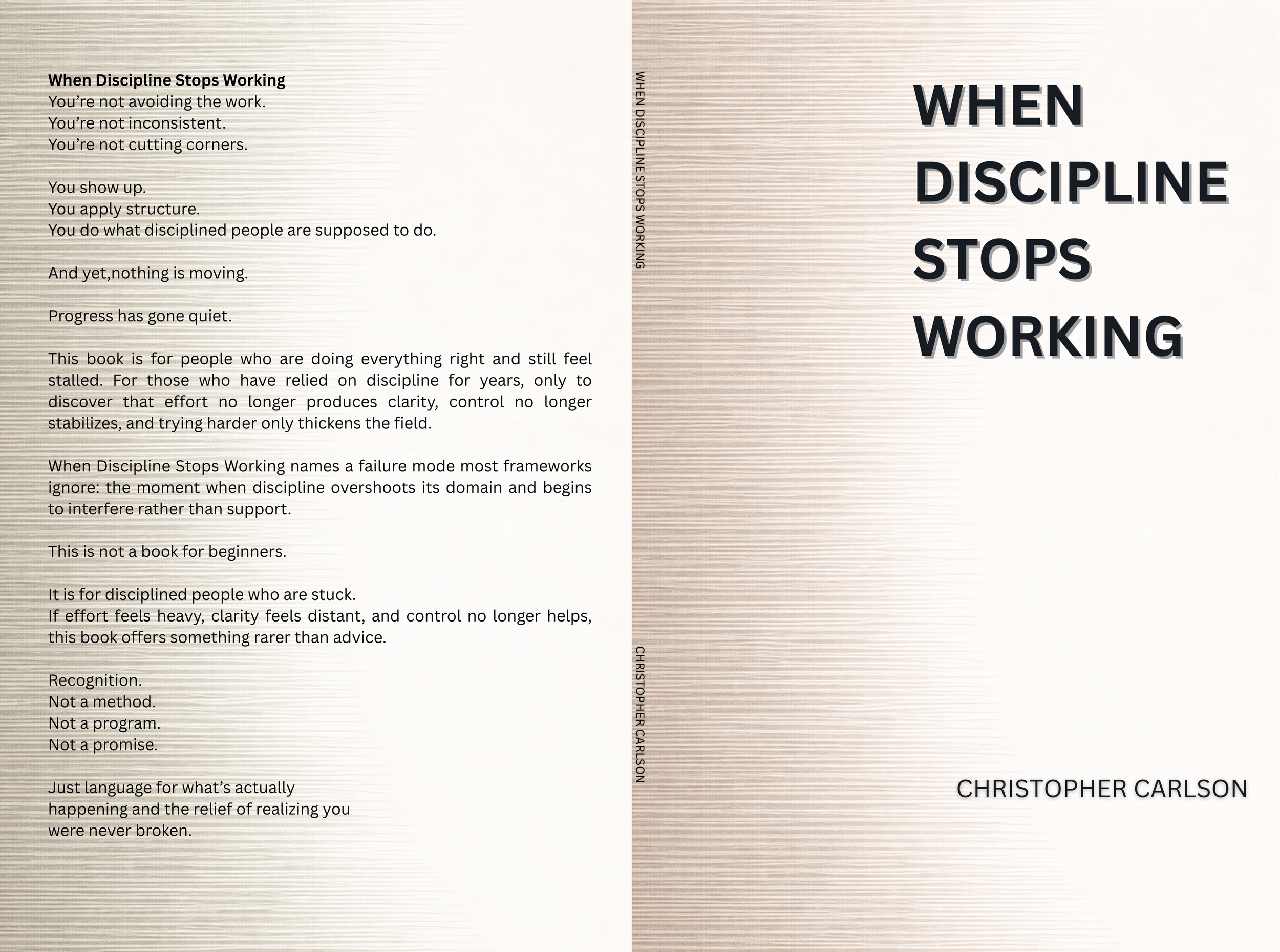The cover of a book titled 'When Discipline Stops Working' by Christopher Carlson, featuring a beige textured background with black text.