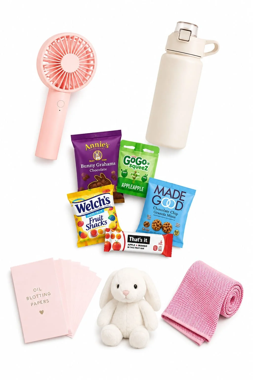 product page of items to bring to bring to your summer family photos such as water, mini handheld fan, favorite kids toy, kids snacks, blotting papers, cooling towel.