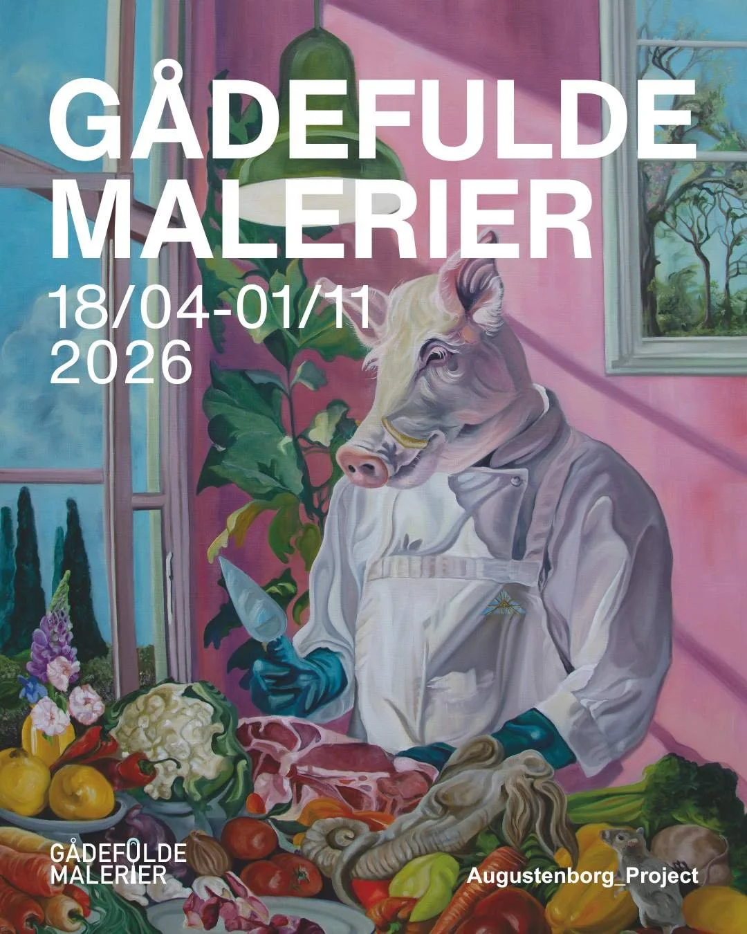 Udstillingsplakat for udstillingen Gådefulde Malerier på Augustenborg Projects.