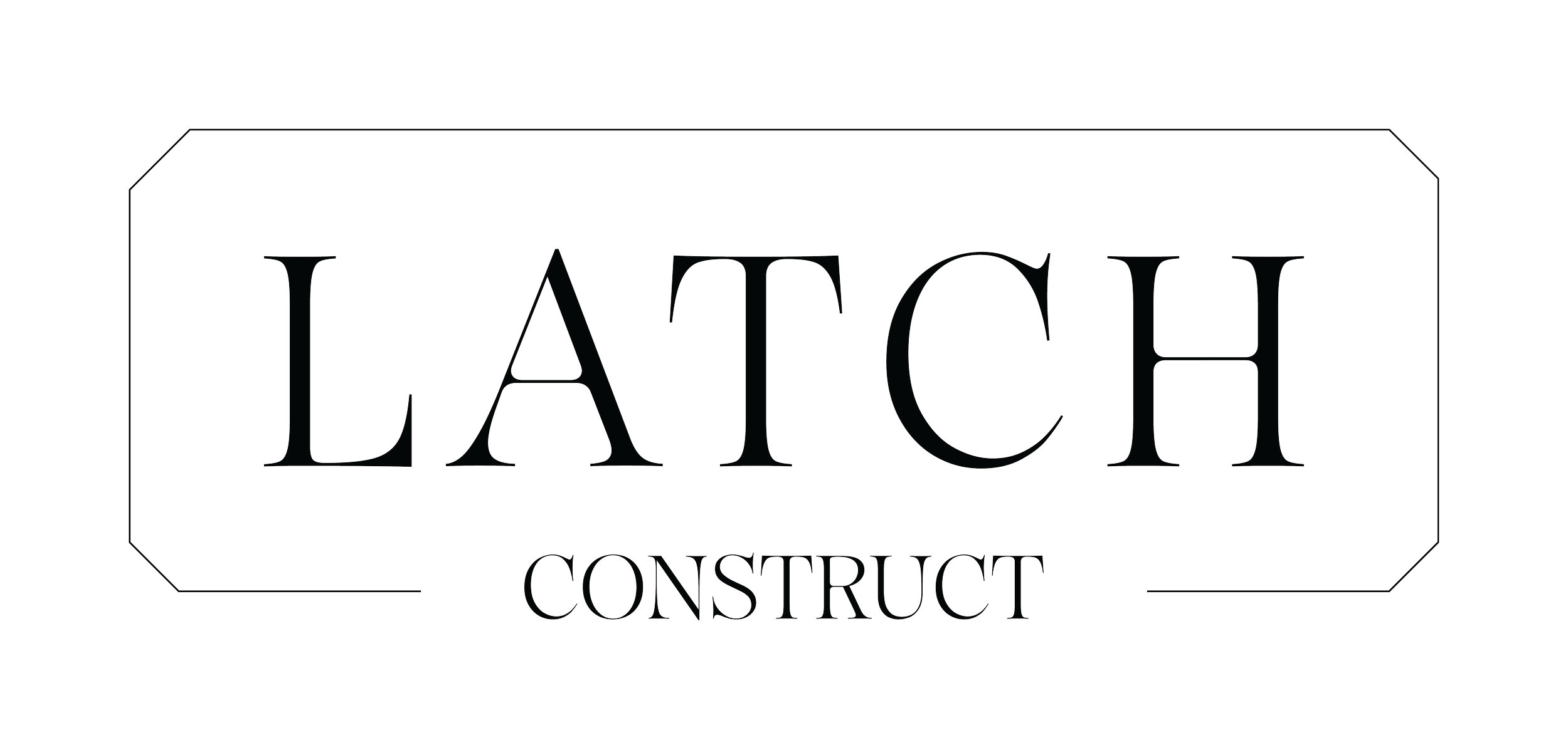 Logo of LATCH CONSTRUCT with a black background, featuring outlined text and border.