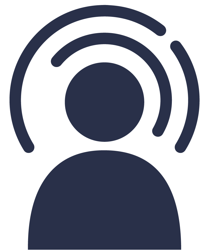 A navy icon of a person with rings above conveying awareness