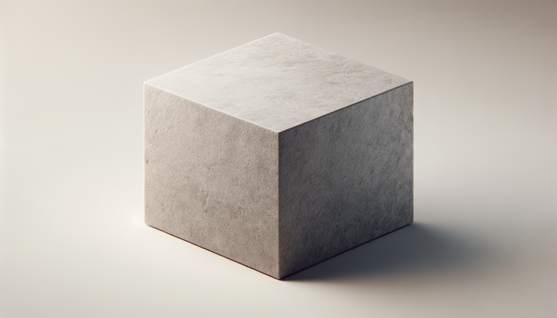 A plain, light gray stone cube with a textured surface, set against a neutral background.
