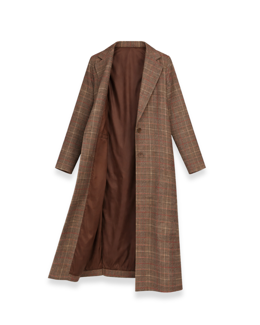 womens long brown plaid checked coat under $100.png