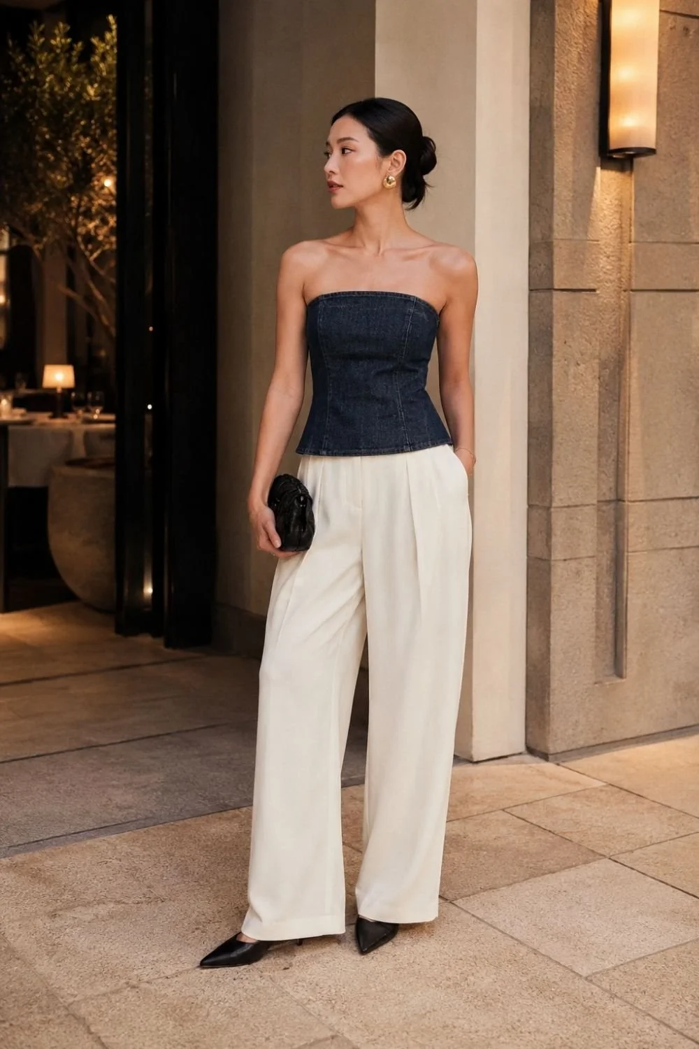 denim-tube-top-with-cream-trousers-summer-dinner-outfit.jpg