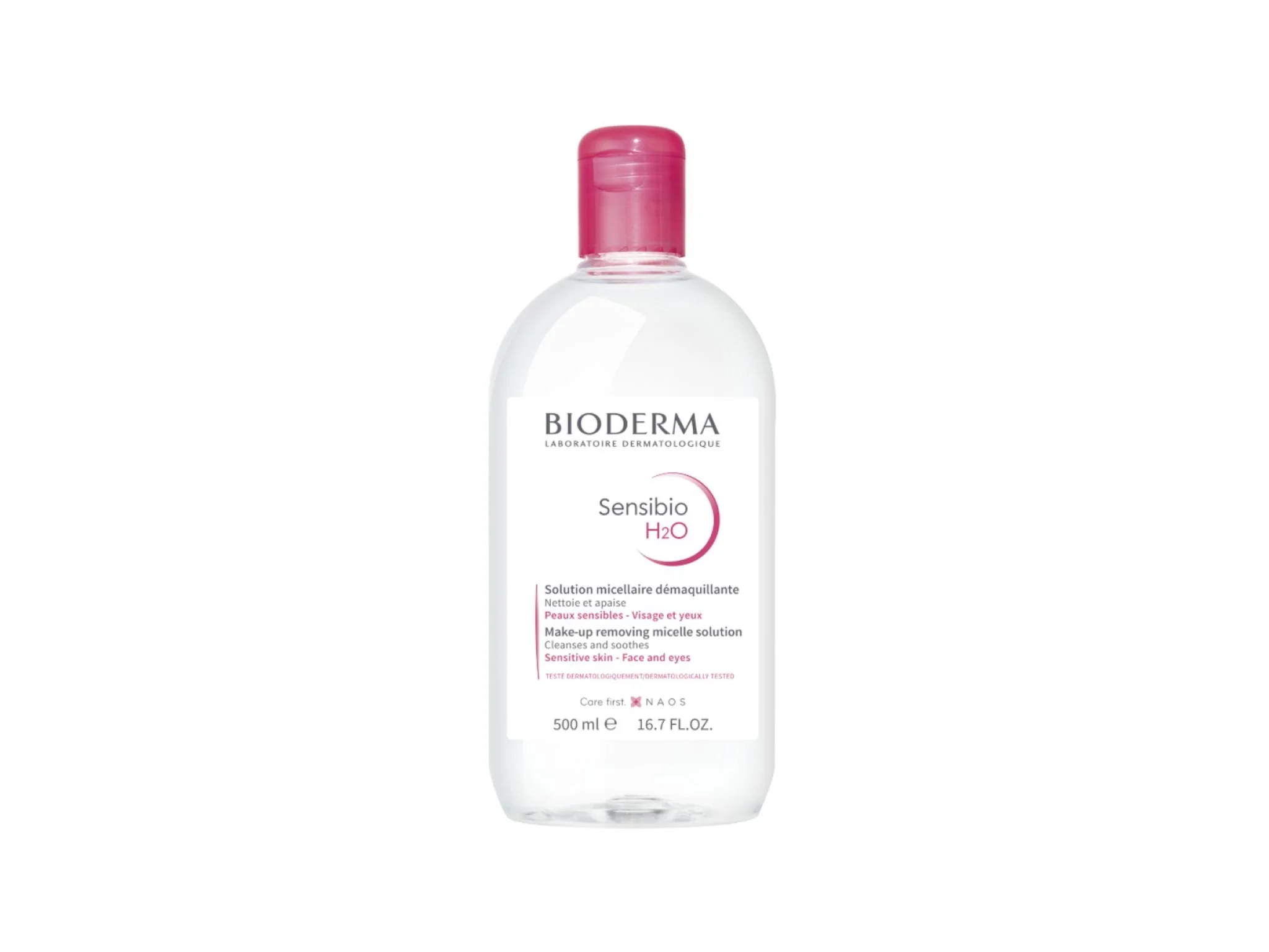 Bioderma Sensibio H2O Micellar Water for gentle makeup removal and sensitive skin cleansing.