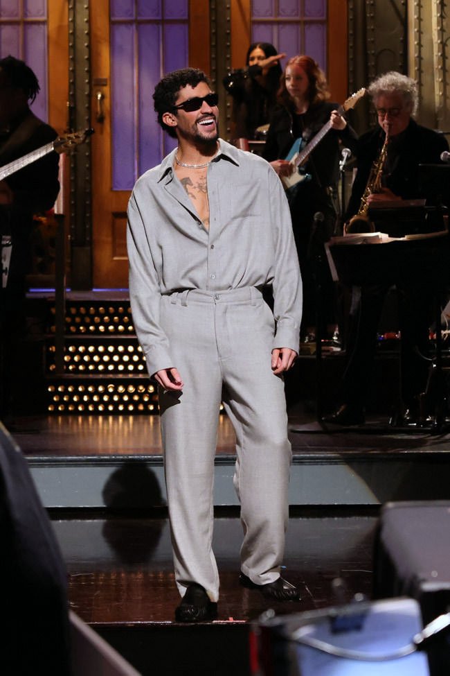 Bad bunny in elder statesman pashmina big shirt and norm pant styled by storm pablo.jpg