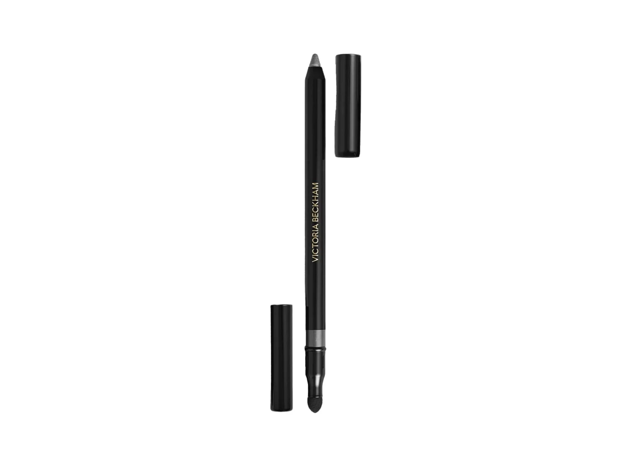 Victoria Beckham Beauty Satin Kajal Liner in Sea Grey, a shimmery gunmetal gray eyeliner with built-in smudger.