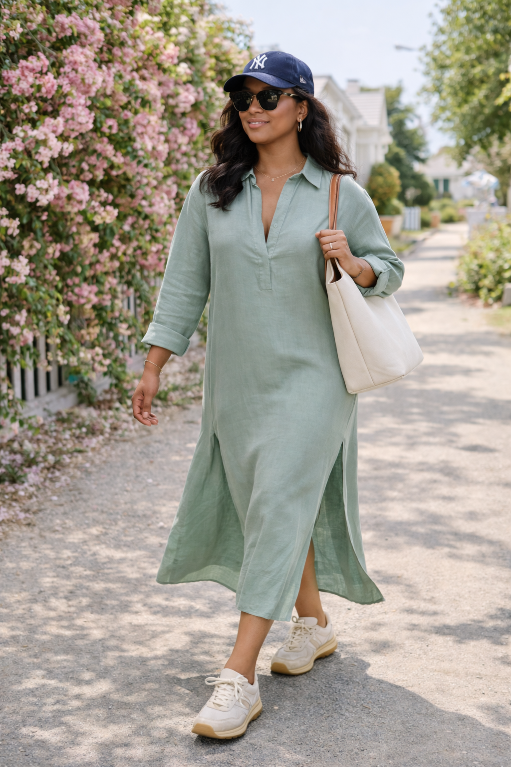 spring shirt dress outfit sneakers casual transitional spring outfits women 2025