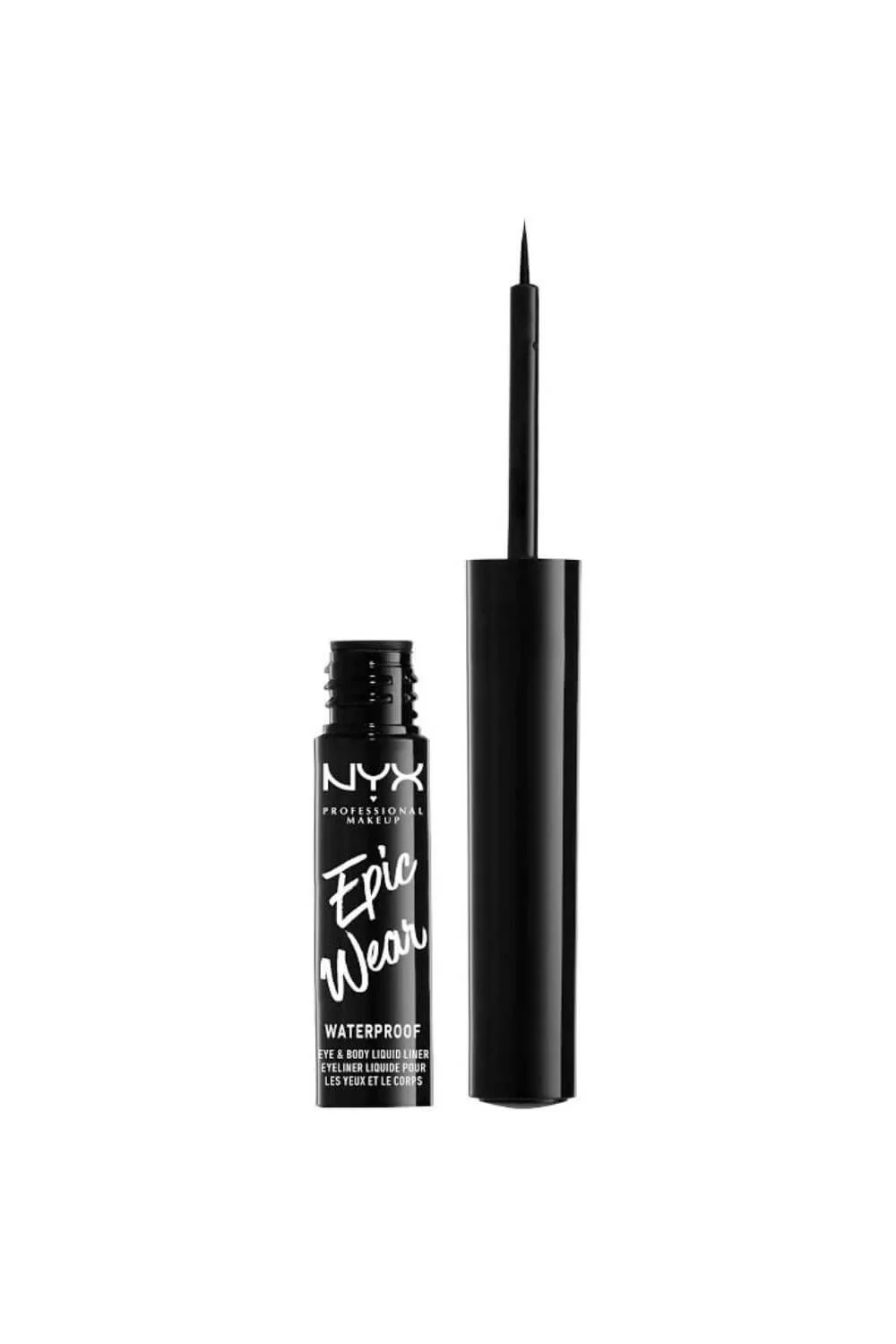 NYX Epic Wear waterproof liquid eyeliner with fine brush applicator in black