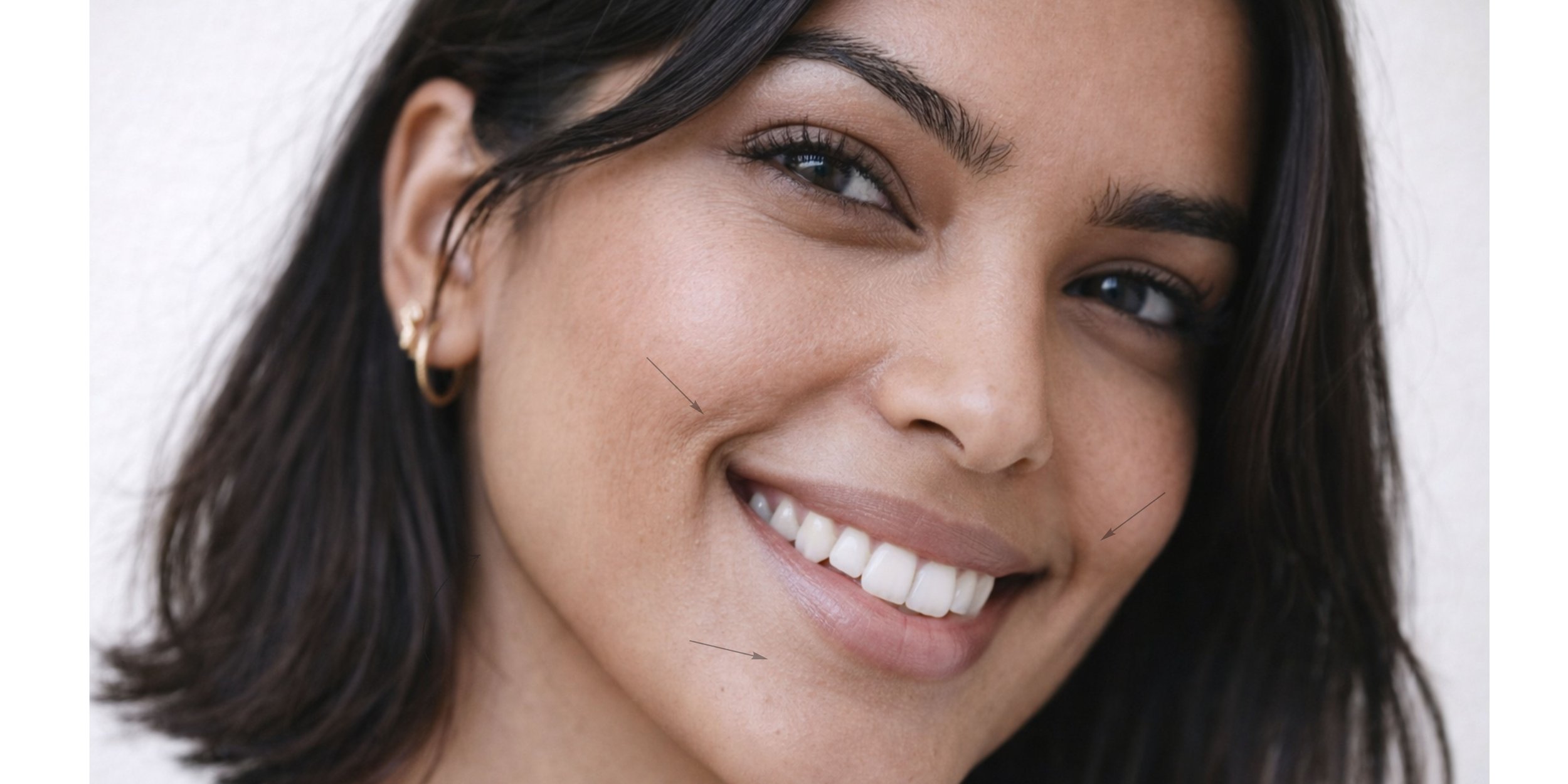 Face diagram showing where makeup separates including smile lines chin and around mouth