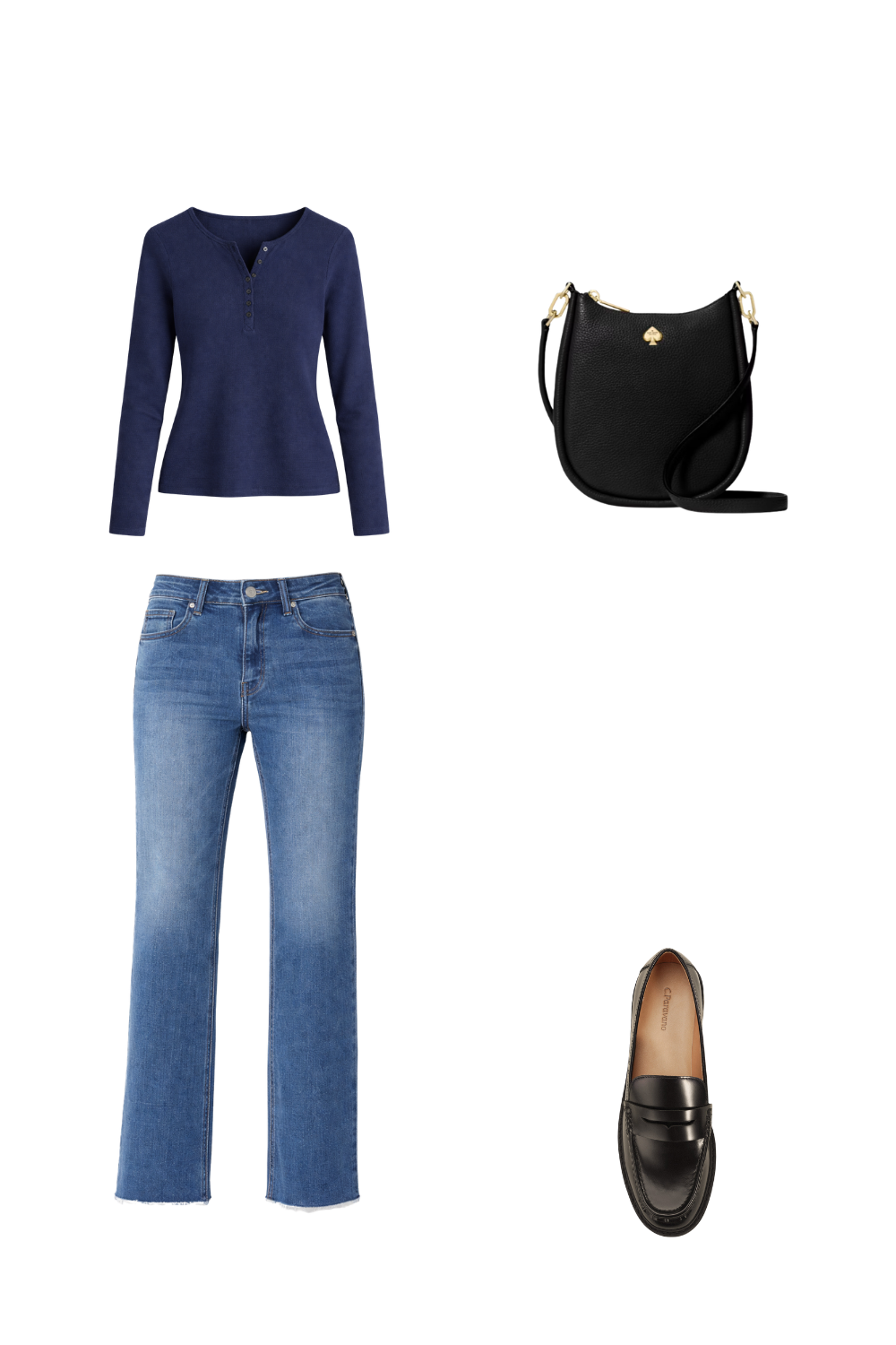 Ribbed long sleeve top styled with straight-leg jeans and black loafers for a clean casual everyday outfit.