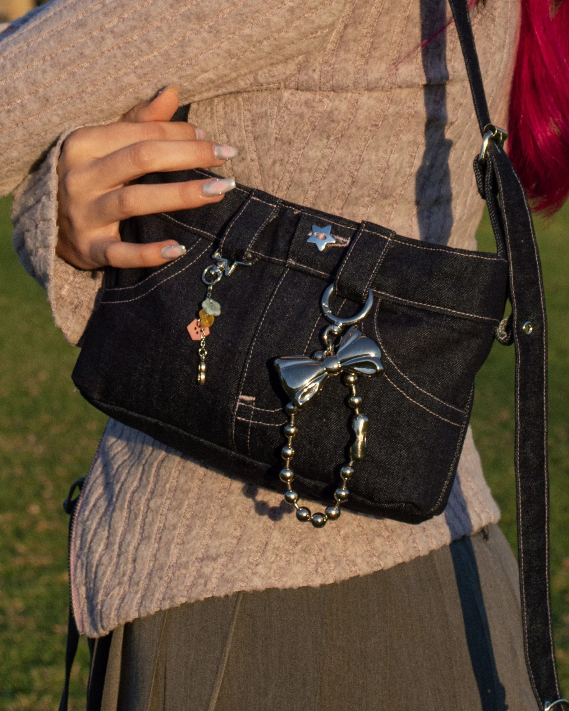 teeny denim purse